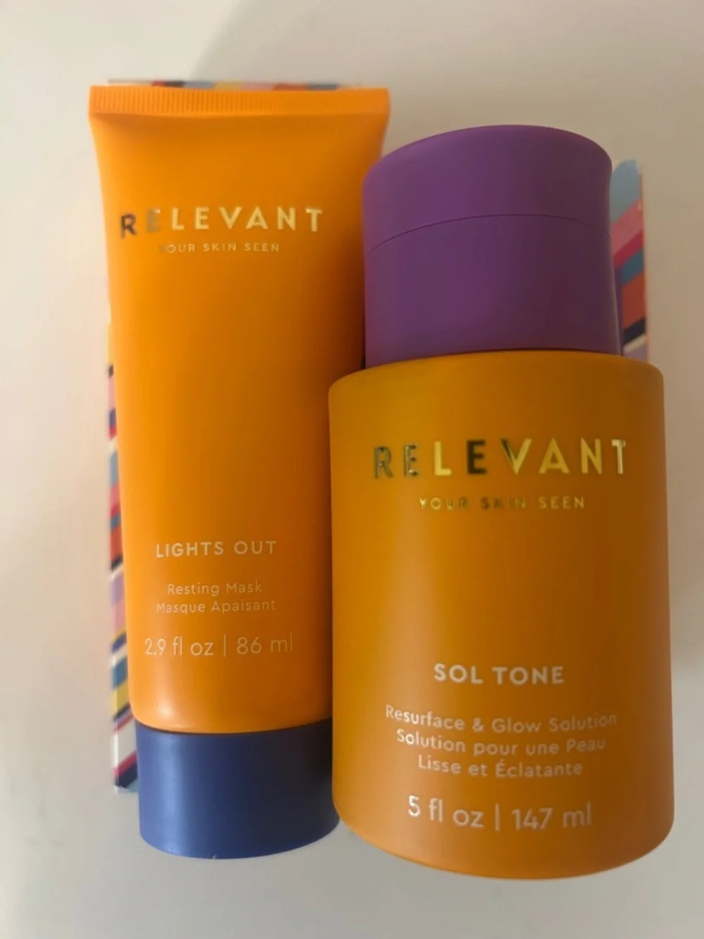 Relevant Skincare 2pc Bundle Sol Tone & Resting Mask. New in Box